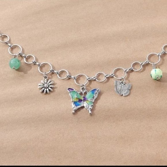 Beautiful Butterfly, Sunflower Silver Color Charm Bracelet 6.89" with 2" Extendr - Picture 4 of 4